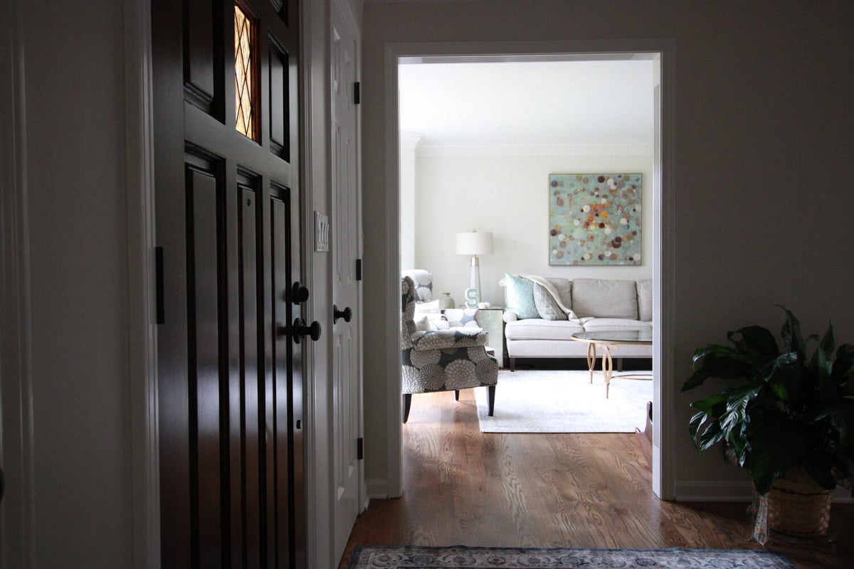 Entryway view into cozy living room remodel in Indian Hills, KY by Trade Works Remodeling
