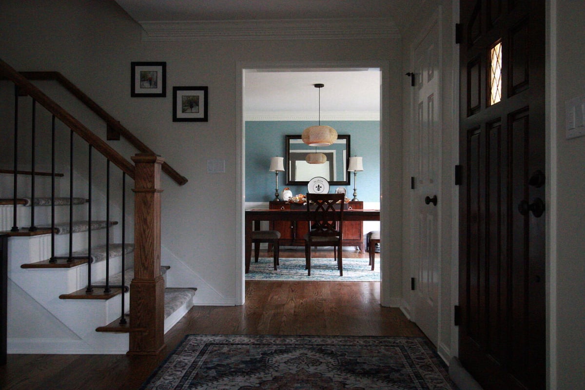 View from entryway to formal dining room in custom Bancroft, KY home by Trade Works Remodeling