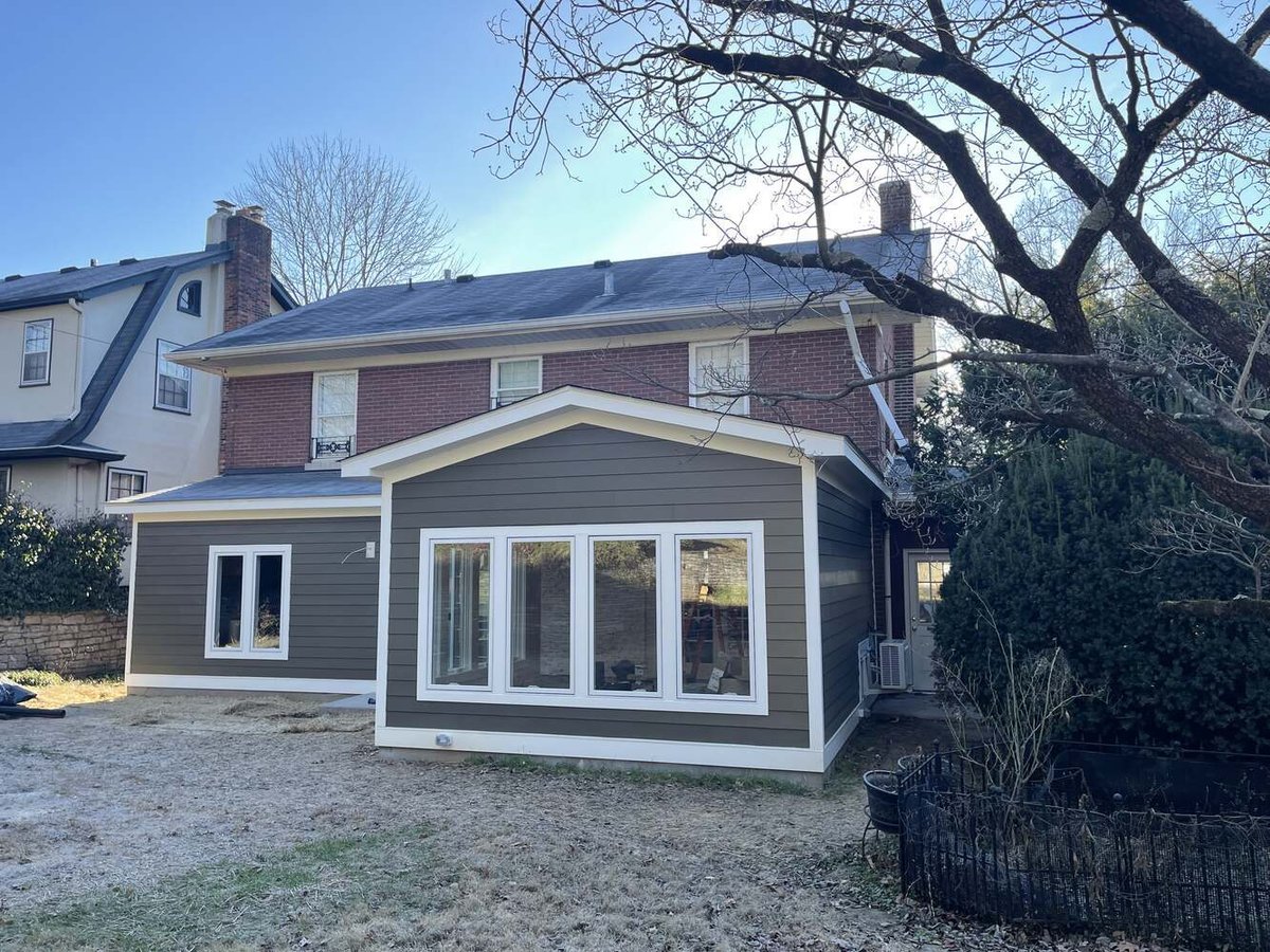 Rear corner view of finished home addition in Louisville custom remodel by Trade Works Remodeling