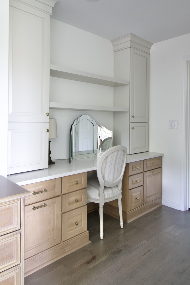Custom vanity desk with storage cabinets by Trade Works Remodeling in Hurstbourne, KY