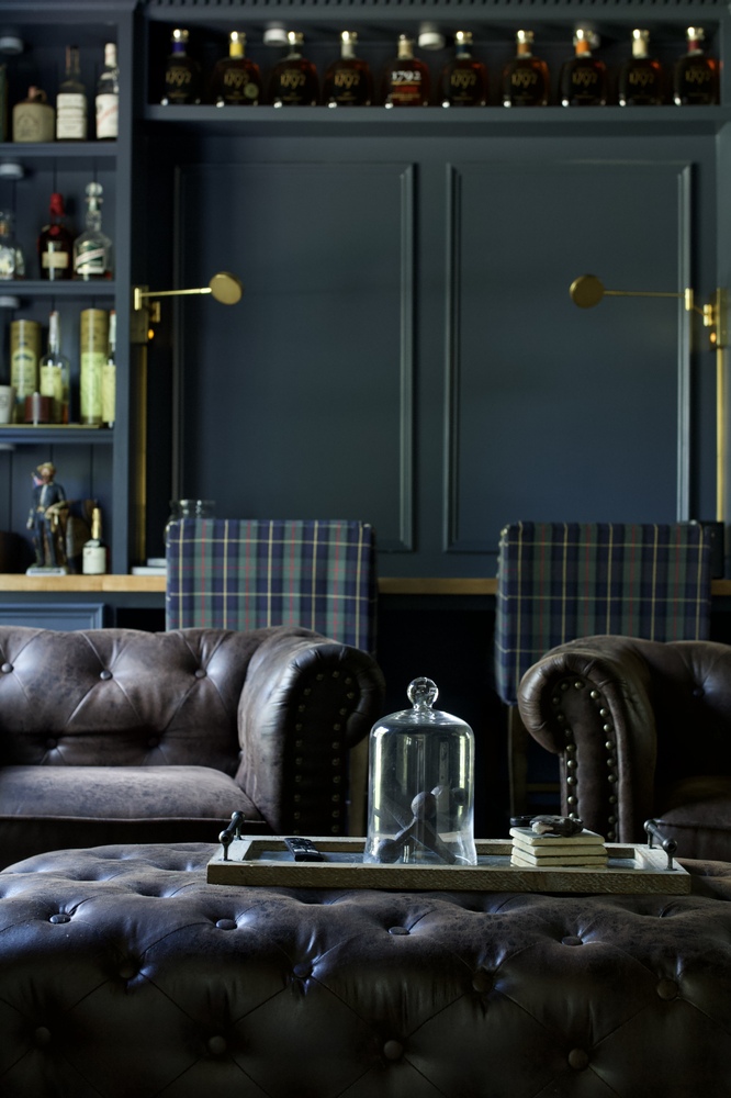 Full view of luxury bourbon room design by Trade Works Remodeling in Louisville, KY custom home