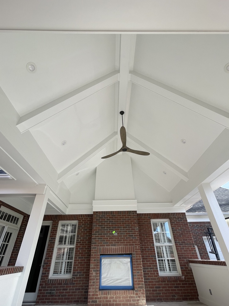 Finished vaulted ceiling with fan in custom patio by Trade Works Remodeling in Louisville, KY
