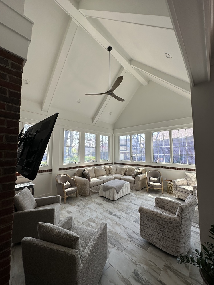 Large open sunroom addition with vaulted ceiling by Trade Works Remodeling in Louisville, KY